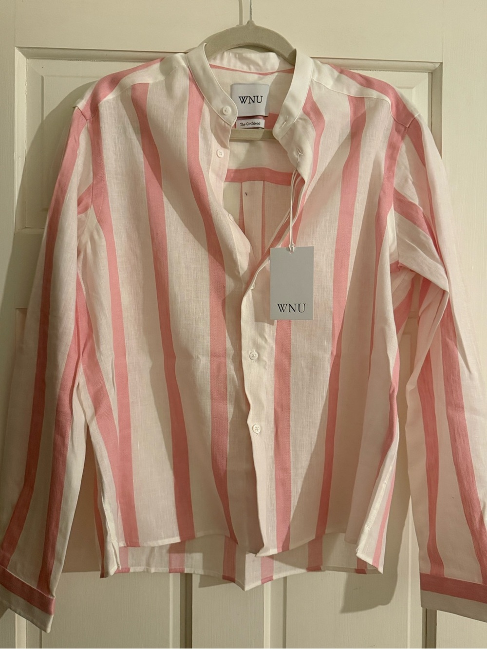 WNU Women's Pink & White Striped Button-Front Blouse